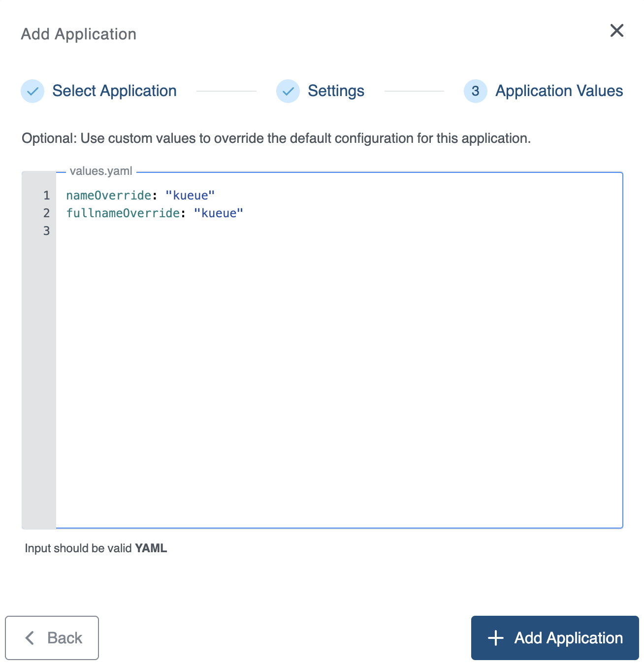 Application Values for Kueue Application